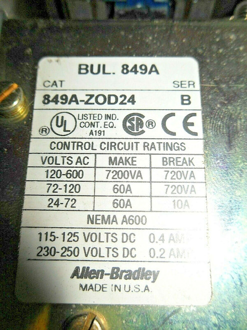 Allen Bradley 849A-Zod24 Ser B Pneumatic Timing Relay