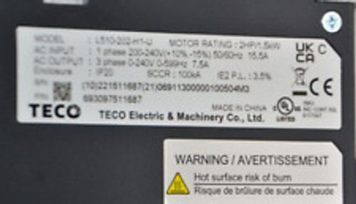 L510-202-H1-U Teco/Westinghouse 7.5A 230V 2Hp L510 Micro Series