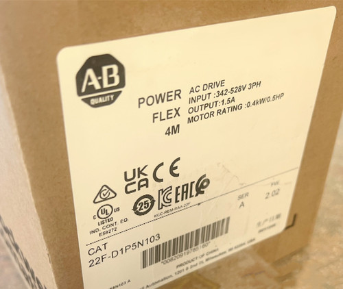 Allen Bradley Powerflex 4M 0.4 Kw 0.5 Hp Ac Drive 22F-D1P5N103