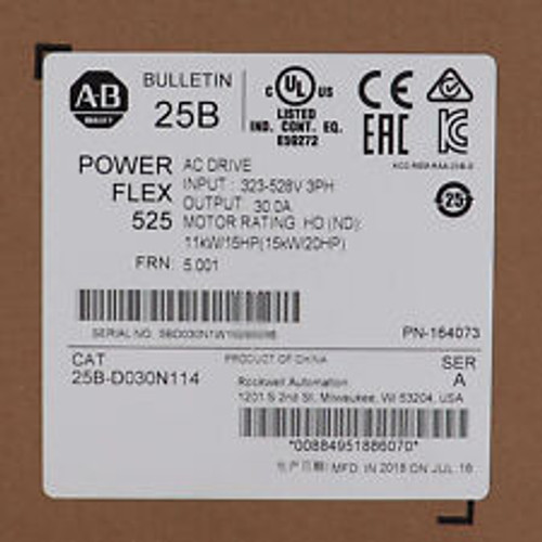 Allen Bradley 25B-D030N114 Powerflex 525 15Kw 20Hp Ac Drive Ser A Plc 25Bd030N114