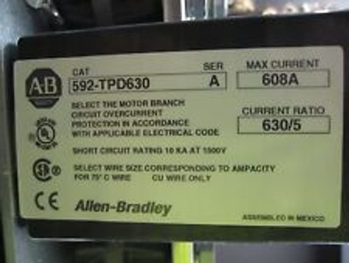 Allen-Bradley 592-Tpd630 Current Overload Relay 608A