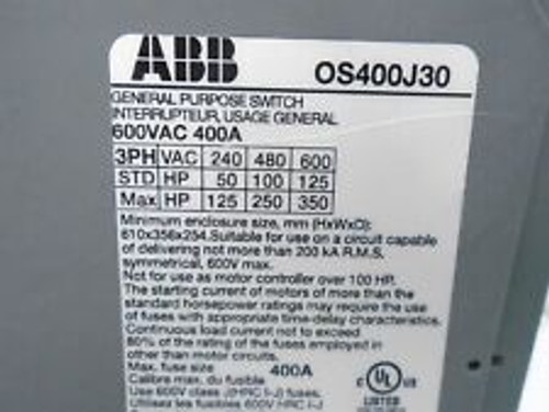 abb os400j30 fusible general purpose switch 600vac 400a