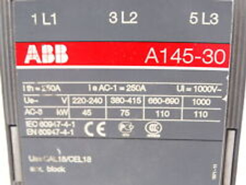 abb a145-30 3-pole contactor 250a 600v coil: 110/120 50/60hz