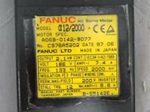 fanuc î12/3000 a06b-0142-b077 ac servo motor, 2.1kw, 186 volt, 133hz, 7.4 amp