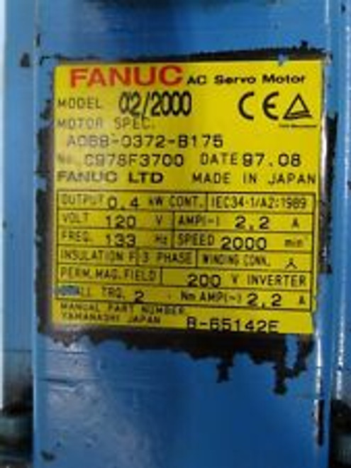 fanuc î2/2000, a06b-0372-b175, ac servo motor, 120v, 2.2a, 133hz, 3-phase