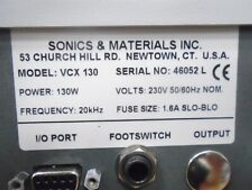 Sonics & Materials Vcx130 Ultrasonic Processor 20Khz130W 230Vac