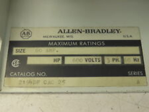 Allen Bradley 2194Df Mcc Bucket 60 Amp Disconnect Switch 3 Pole 600V