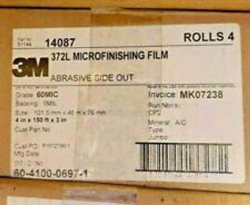 3M 14087 Microfinishing Film Roll 372L 4 In X 150' X 3 In 60 Micron Lot Of 4