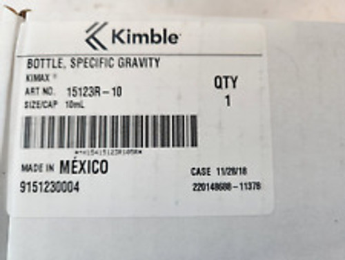 Kimble Lab Glass Gravity Bottle Pycnometer 10Ml Thermometer 15123R-10