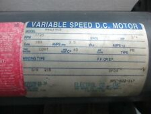 Electrol Co., Inc. M4619Ab Variable Speed D.C. Motor 3/4Hp 1725Rpm 45802Lr