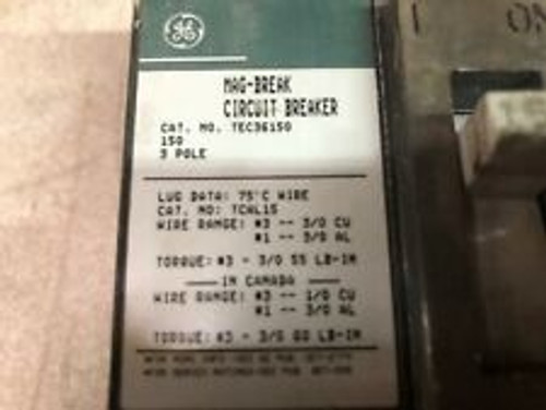 Ge 150 Amp 3 Pole 600-2700 Inst Trip Mag-Break Circuit Breaker Tec3615