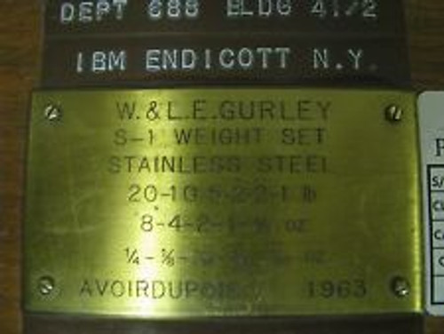 W & Le Gurley S1 S-1 Weight Set In Wood Case Fe28