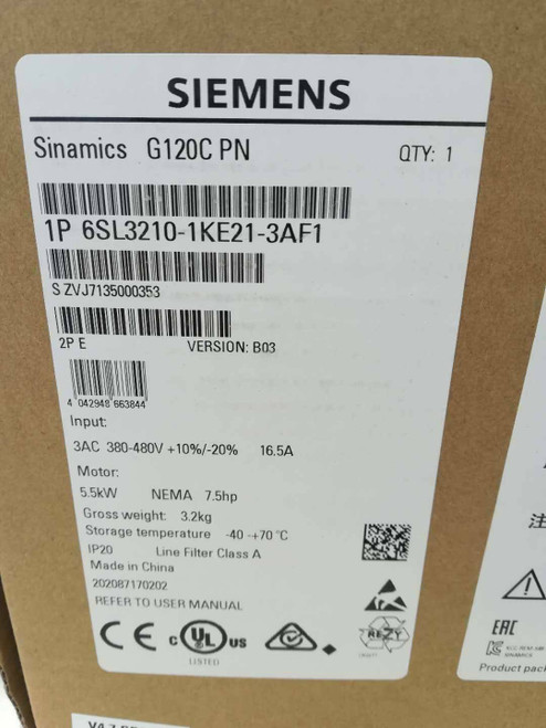 Siemens 6Sl3210-1Ke21-3Af1 6Sl3 210-1Ke21-3Af1 Inverter 5.5Kw