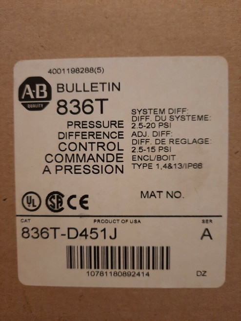 Allen Bradley 836T-D451J /A D-Style Pressure Difference Control 2.5-20Psi