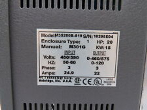 Ac Tech M35200B-819 Mc Series Ac Drive 480/590V 50/60Hz 3Ph 24.9A