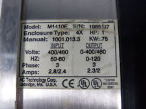 Ac Tech M1410E Mc1000 Series Drive 1Hp 3Ph 0-400/460V 2.3/2A 0-120Hz