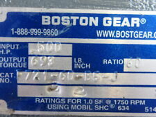 Boston Gear Right Angle Gear Reducer 60:1 693Lb-In .500Hp@1750Rpm