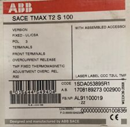 Abb T2S030Tw 30A Circuit Brkr 1Sda053895R1 Sace Tmax T2S 100 Frame 3P 480V **