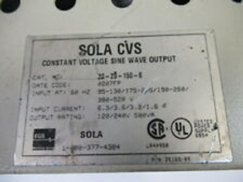 Sola 23-23-150-8 Cvs Voltage Regulator Transformer 500Va 95/130/175/215