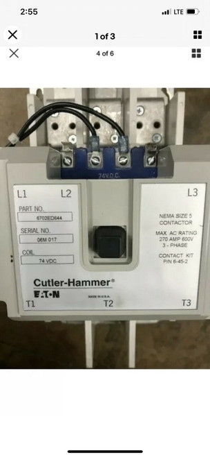 6702Ed644 Cutler Hammer Size 5 Contactor 74 Vdc