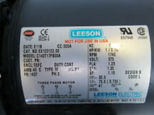 Leeson 1Hp 1740Rpm 575V 143T Tefc 3Ph 1.25A 60Hz