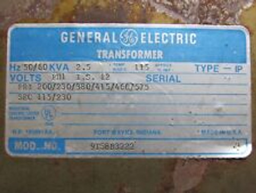 Ge Transformer 9T58B3222 2.5Kva Pri 200/230/380/415/460/575V Sec 115/230V 1Ph Ip