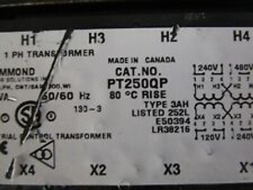 Hammond Solutions Pt250Qp 1 Ph Control Transformer