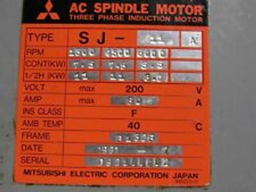 Mitsubishi Ac Spindle Motor Sj-11A 200V 3Ph Induction Motor, Hitachi Seiki Vk55
