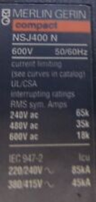 Merlin Gerin Circuit Breaker, Nsj400N, 600V, 50/60Hz