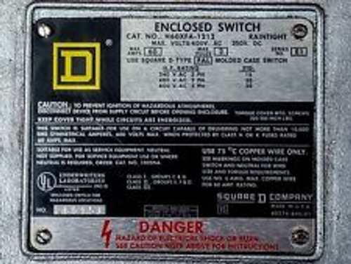 Square D Heavy-Duty Safety Switch H60Xfa-1212 60A Max 600Vac 250Vdc 3-Pole