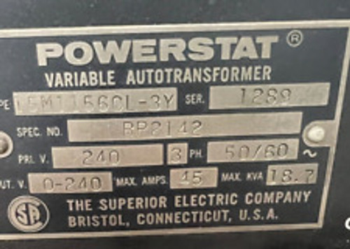 Powerstat 15M1156Cl-3Y 3 Phase Variable Transformer 0/240 Volts 50/60 Hz 45 Amps