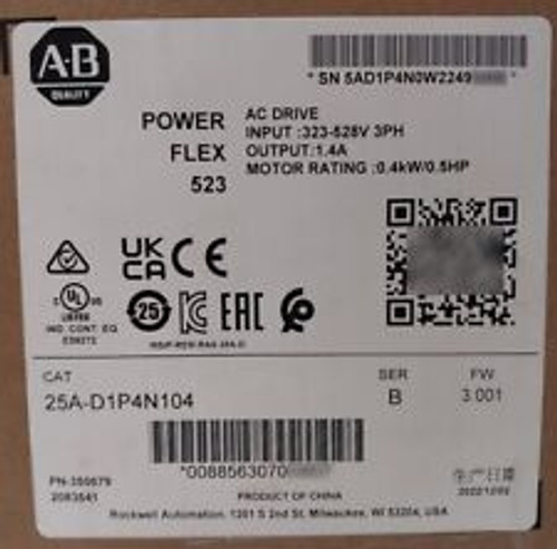 Ab 25A-D1P4N104 Ser B Powerflex 523 Ac Drive 0.4Kw 0.5Hp Pack