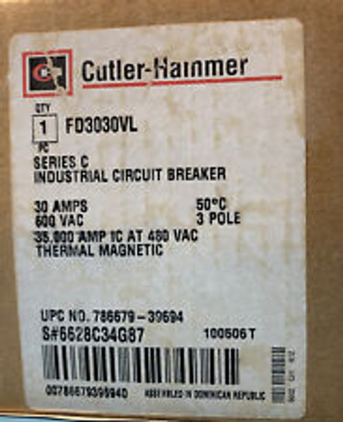 Cutler-Hammer Fd3030Vl 30 A Circuit Breaker 3 Pole 600V