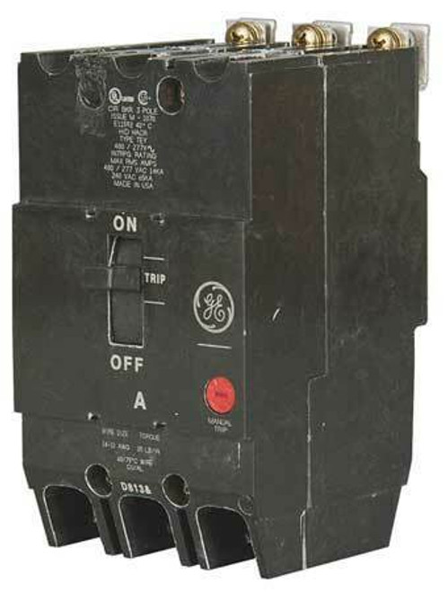 Ge Tey3100 Molded Case Circuit Breaker, 100 A, 277/480V Ac, 3 Pole, Bolt On