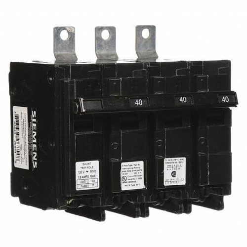 Siemens B34000S01 Miniature Circuit Breaker, 40 A, 120/240V Ac, 3 Pole, Bolt On