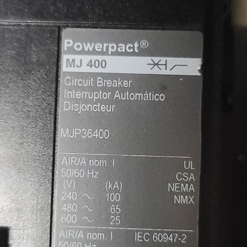 Square D Mjp36400 Power Pact 3P Mg 400 Circuit Breaker 400A