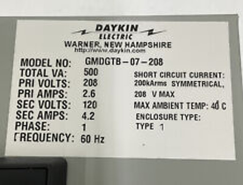 Daykin Electric Gmdgtb-07-208 Mini Transformer / Disconnect 208V 1-Phase