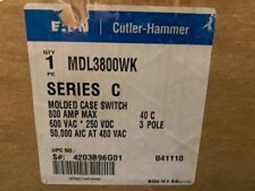 Cutler Hammer Mdl3800Wk 3P 800A Molded Case Switch