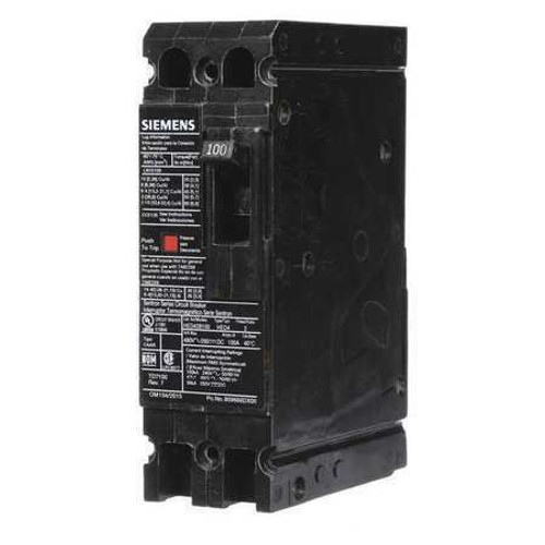 Siemens Hed42B100 Molded Case Circuit Breaker, 100 A, 480V Ac, 2 Pole, Lug In