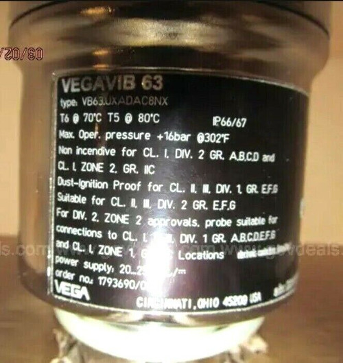 Vega Vegavib 63 Vibration Rod Level Switch Ip66/67 16Bar @ 302F Vb63.Uxadac8Nx