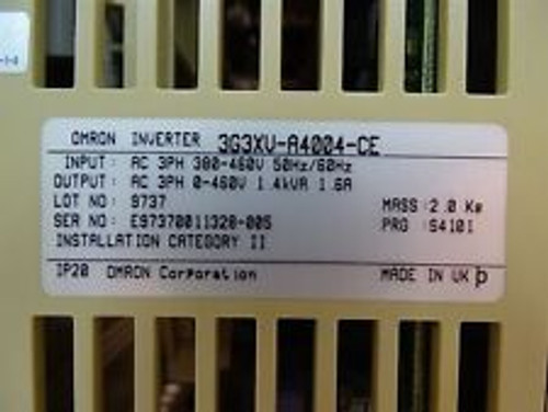 omron 3g3xv-a4004-ce inverter, phase 3, i/o 380-470v/0-460v, 50/60hz