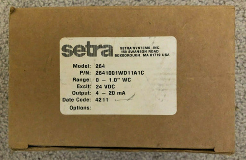 Setra 2641001Wd11A1C Differential Pressure Transducer 0-1.0"Wc 24Vdc