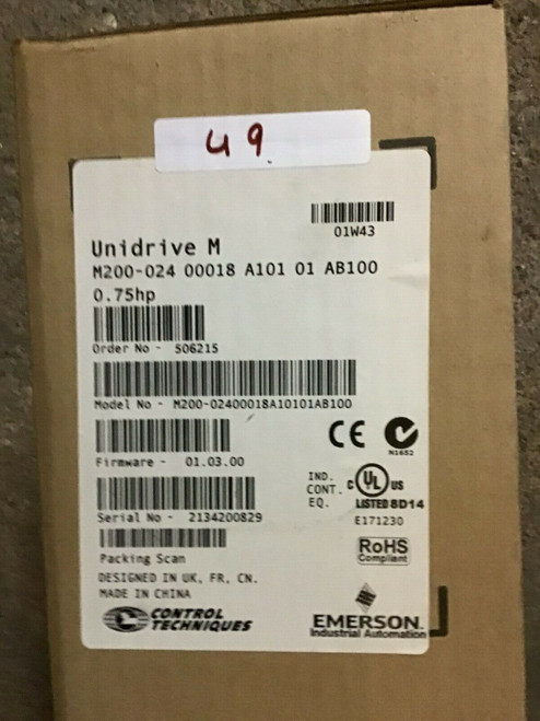 Emerson Nidec Control Techniques M200-02400018A10101Ab100 Unidrive .75Hp 460