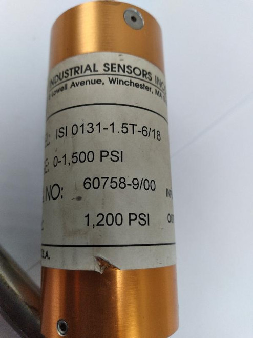 Industrial Sensors Inc. Isi 0131-1.5T-6/18 Stem Melt Pressure Transducer 1,200P