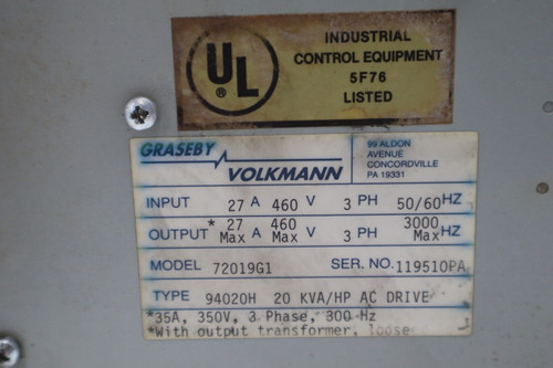 Graseby Volkmann 9000 Ac Drive W/ Output Transformer