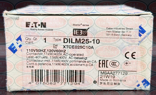 Eaton Xtce025C10A 3P 120Vac 25A Iec Contactor