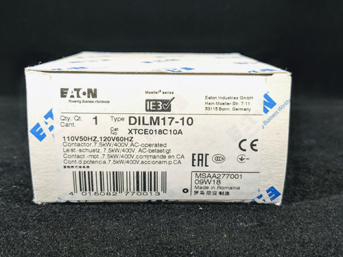 Eaton Xtce018C10A Contactor 3P Fvnr 18A Frame C 1No 110/50 120/60 Coil