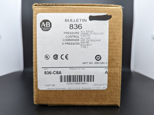 Allen Bradley 836-C8A Pressure Switch Type 1 Enclosure