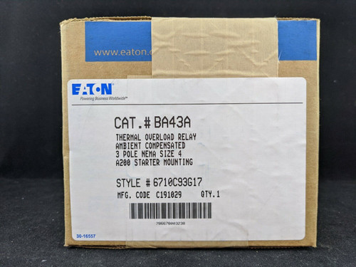 Eaton Ba43A Type B Block Overload Relay 3P Size 4 Amb Comp For Starter