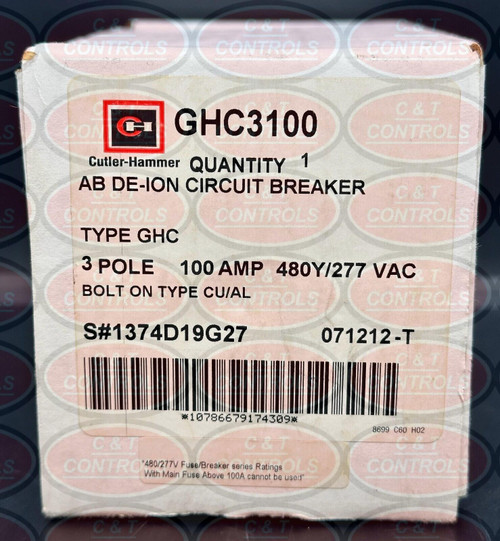 Eaton Ghc3100 3P 100A 277/480Vac Circuit Breaker